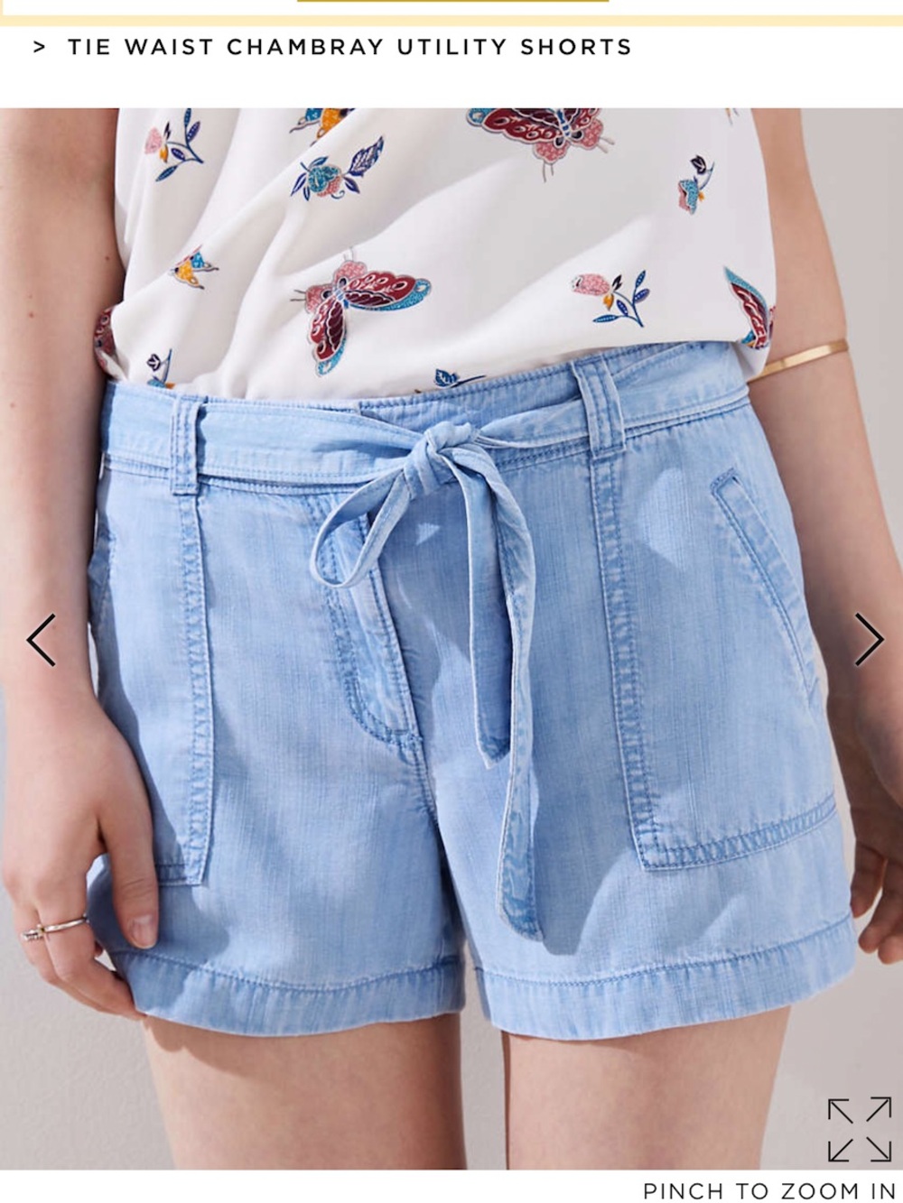 LOFT Tie Waist Chambray Utility Shorts